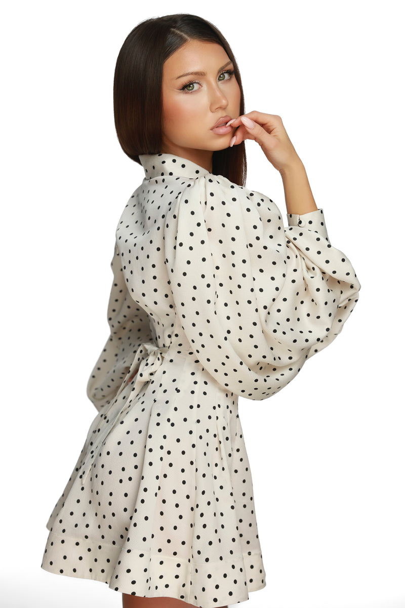 Brigitte White Polka Dress