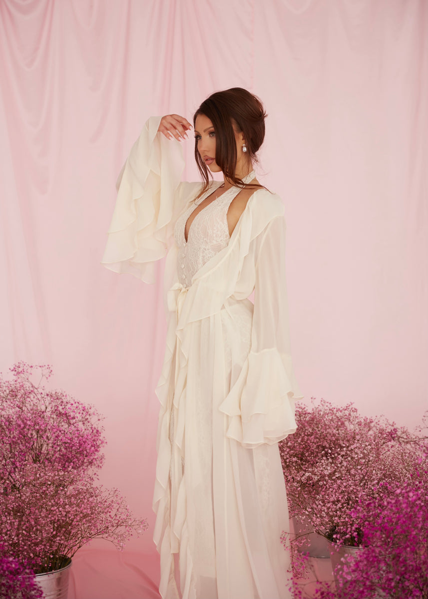 Rosé Ruffle Silk Robe