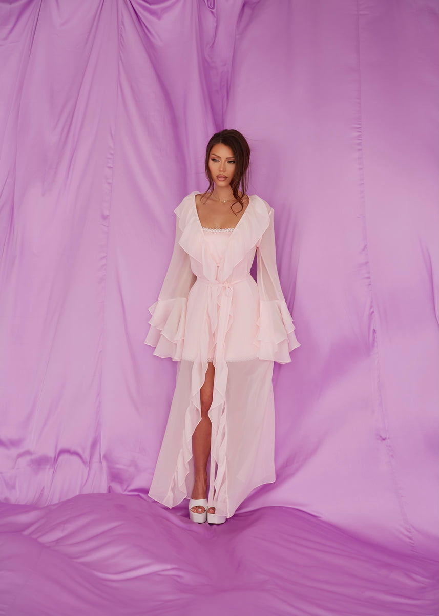 Rosé Ruffle Silk Robe