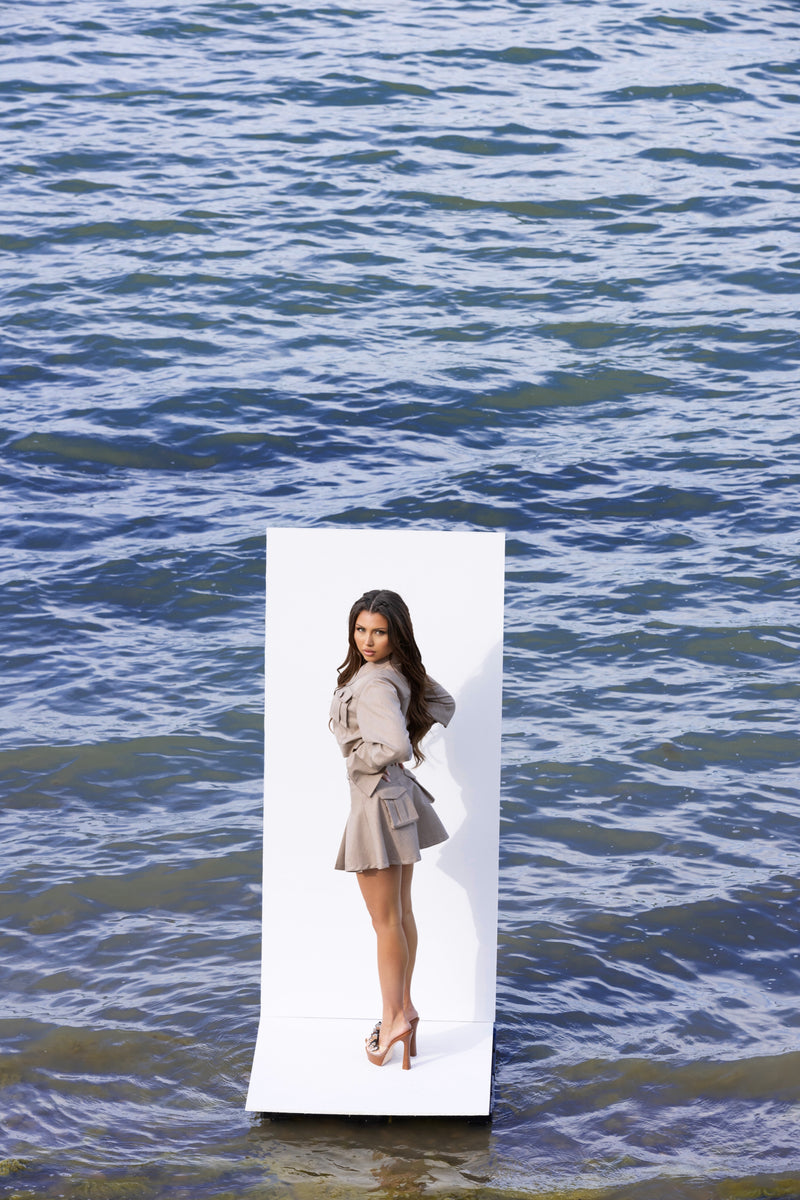 Tailored Jacket & Skirt Set in Taupe Beige