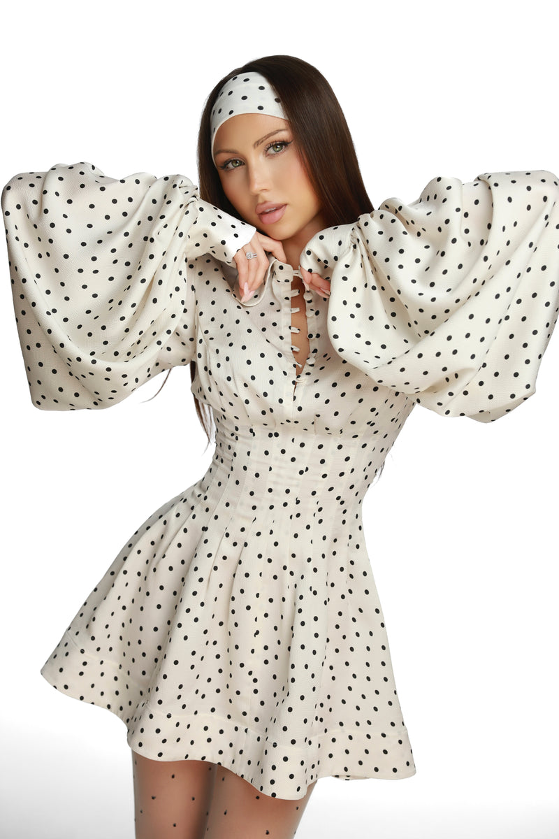 Brigitte White Polka Dress