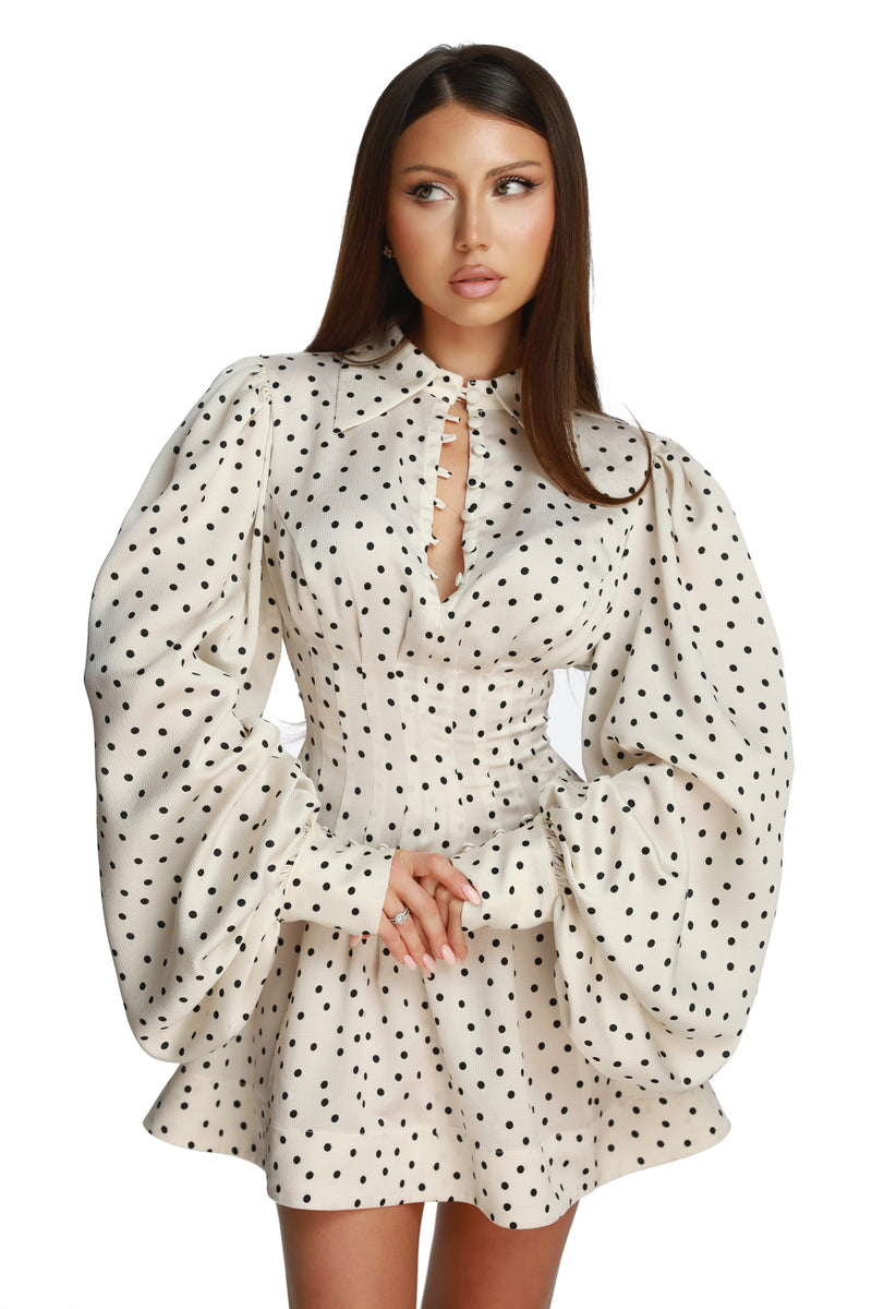 Brigitte White Polka Dress