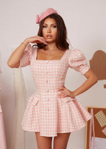 Rose Puff Tweed Dress