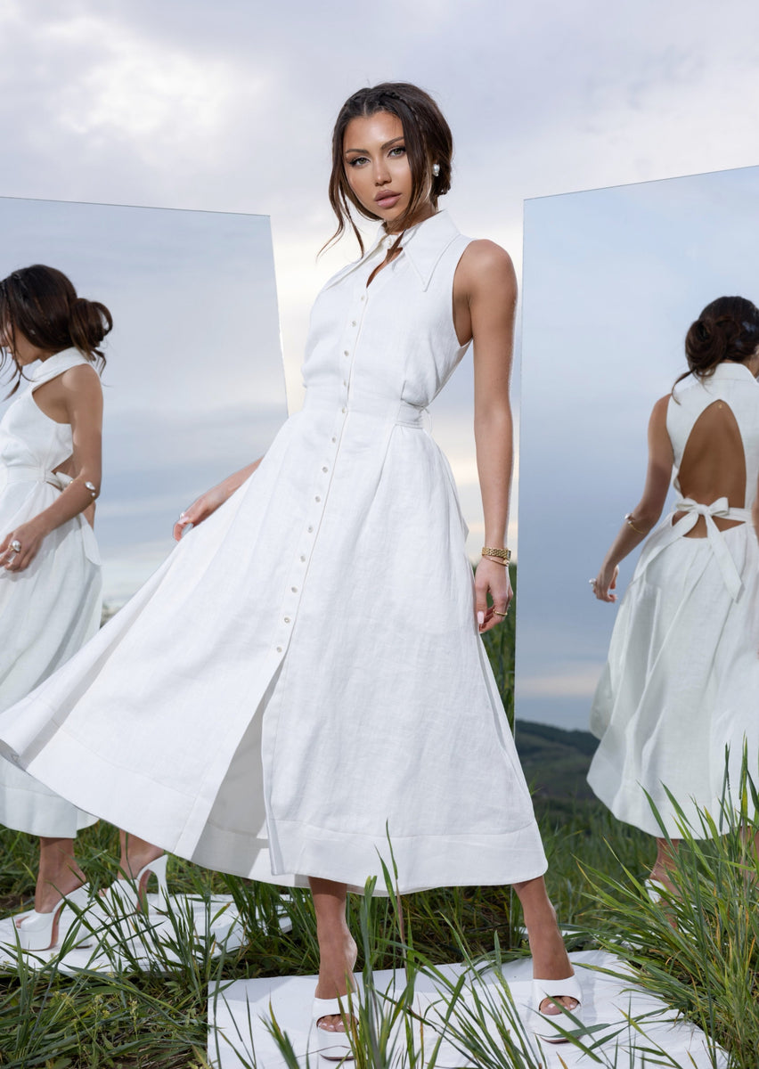 Linen Reverie Pure White Dress