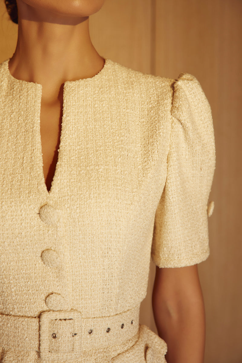 Elle Cream Tweed Jacket & Skirt Set