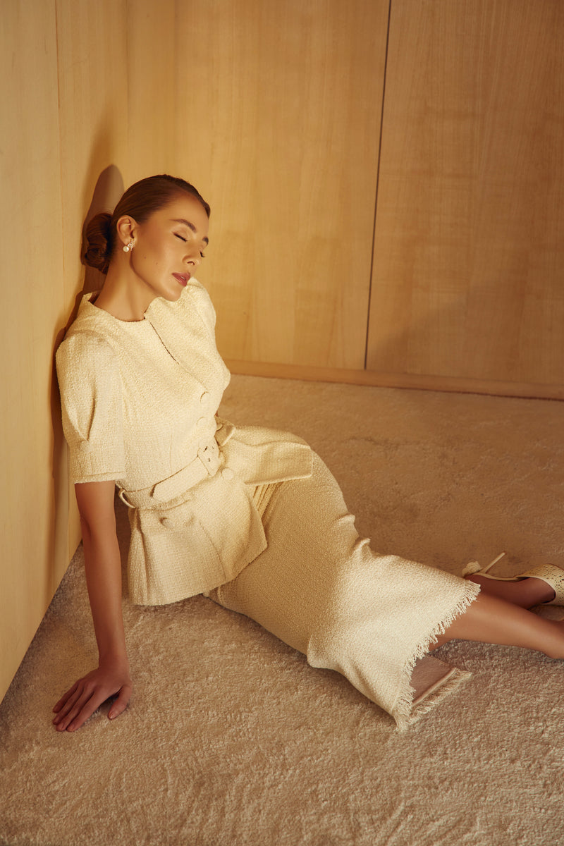 Elle Cream Tweed Jacket & Skirt Set