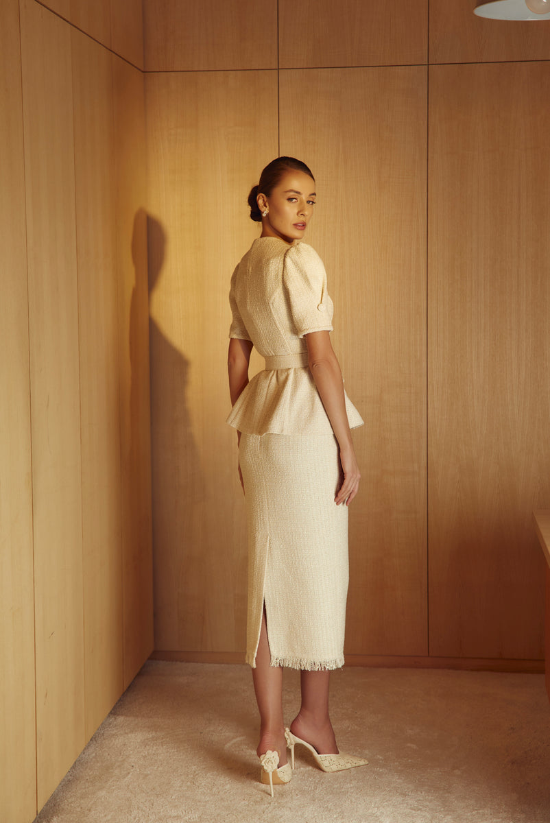 Elle Cream Tweed Jacket & Skirt Set