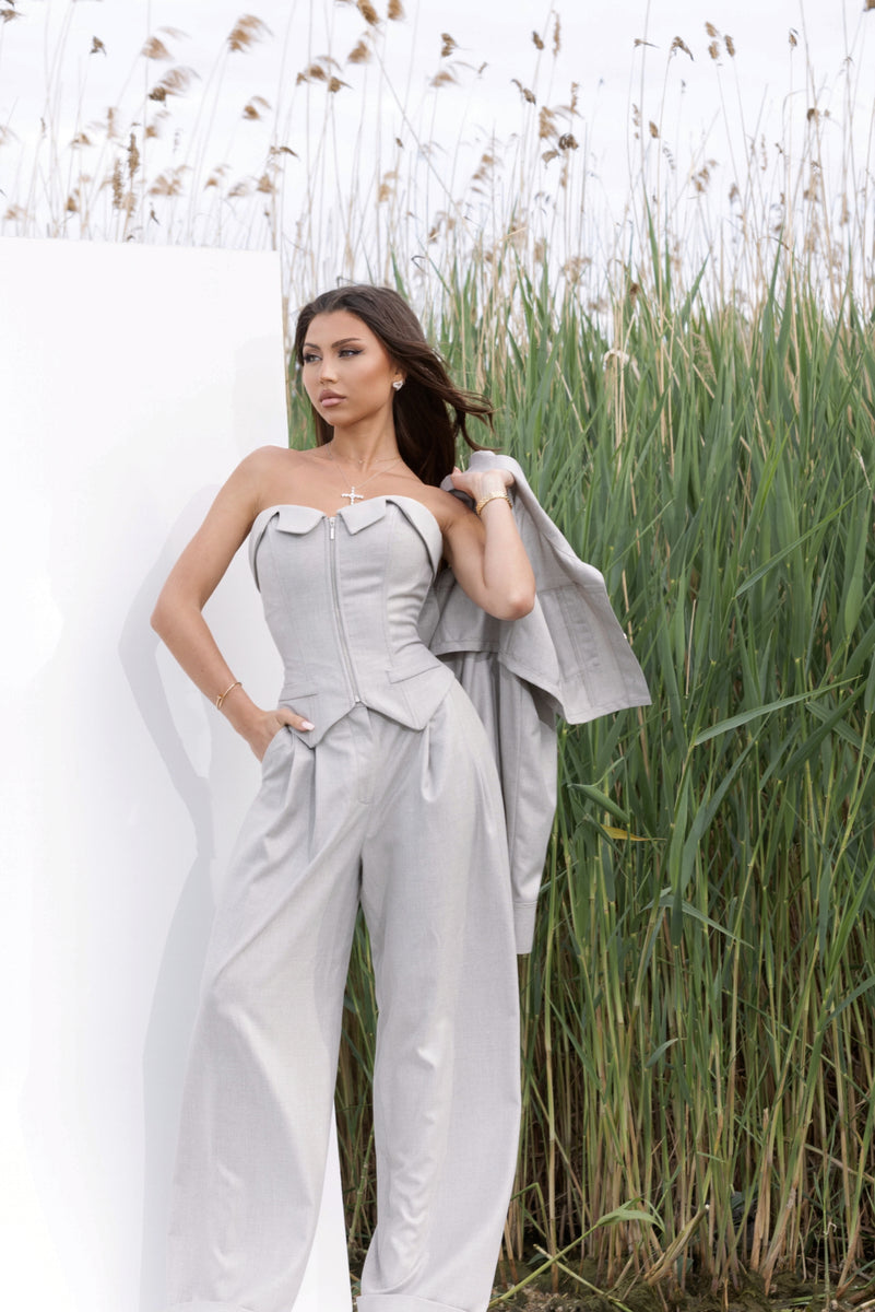 Tailored Jacket, Corset & Trousers Set in Grey