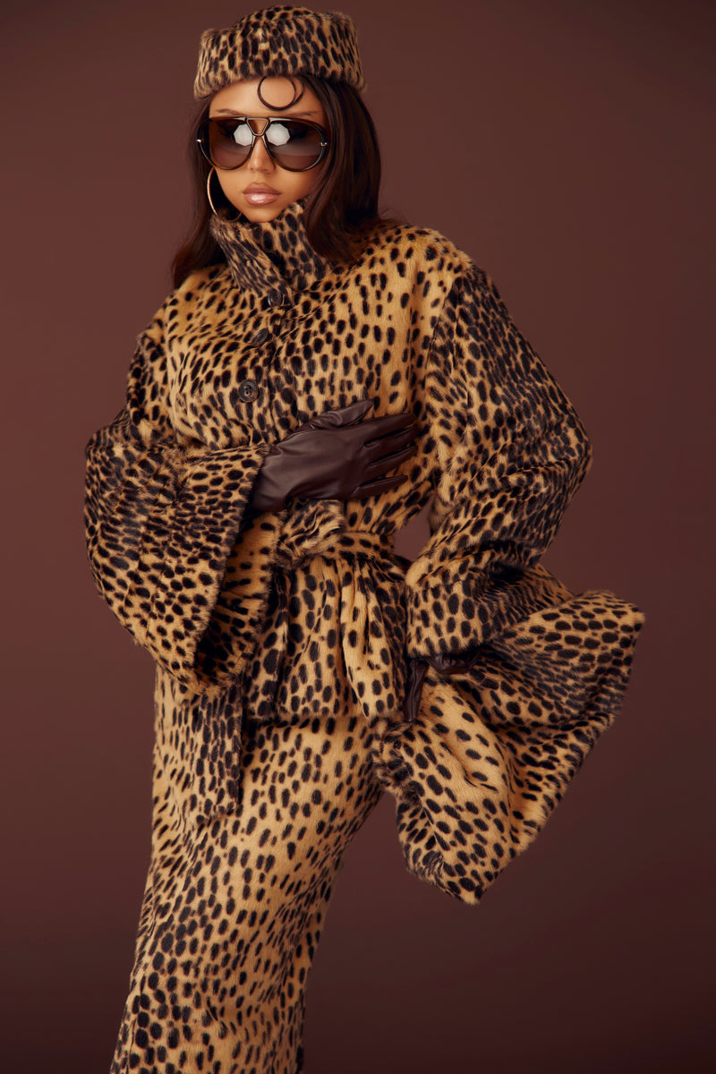 Cheetah Faux Fur Jacket & Skirt