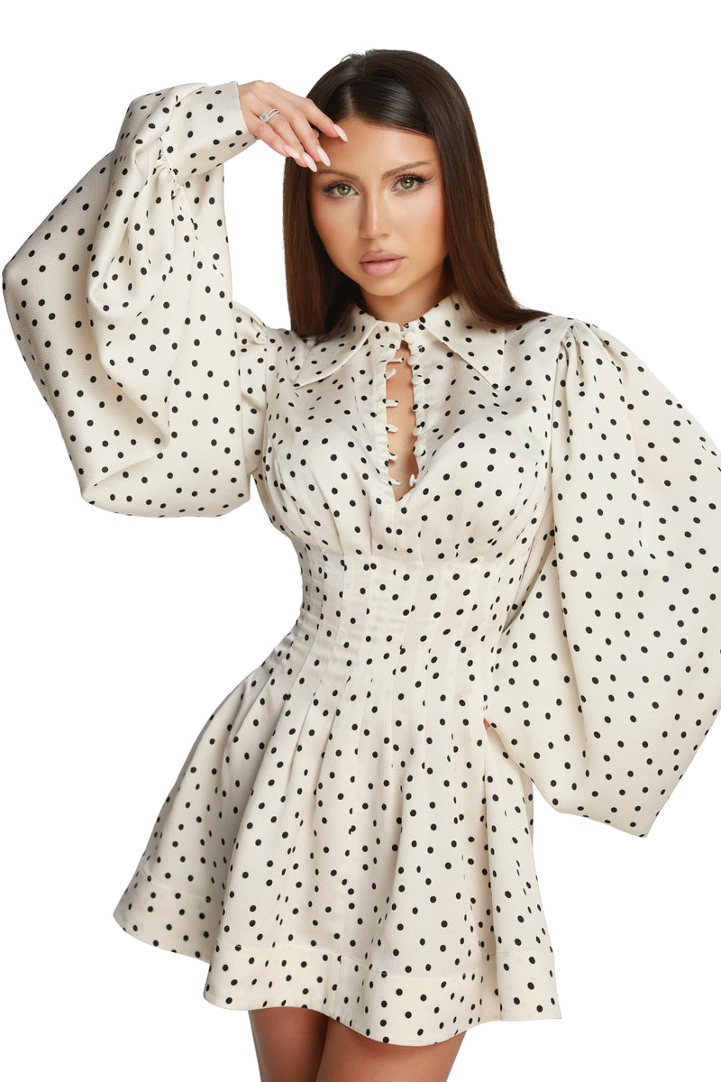 Brigitte White Polka Dress