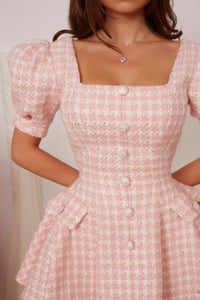 Rose Puff Tweed Dress