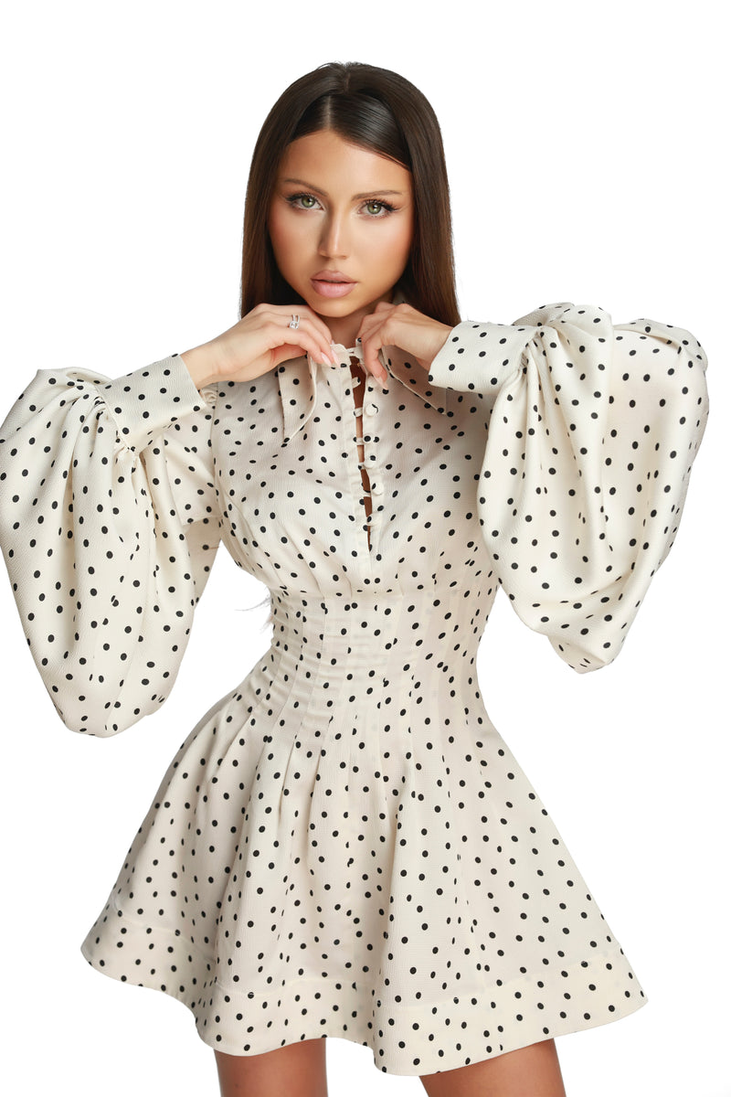 Brigitte White Polka Dress