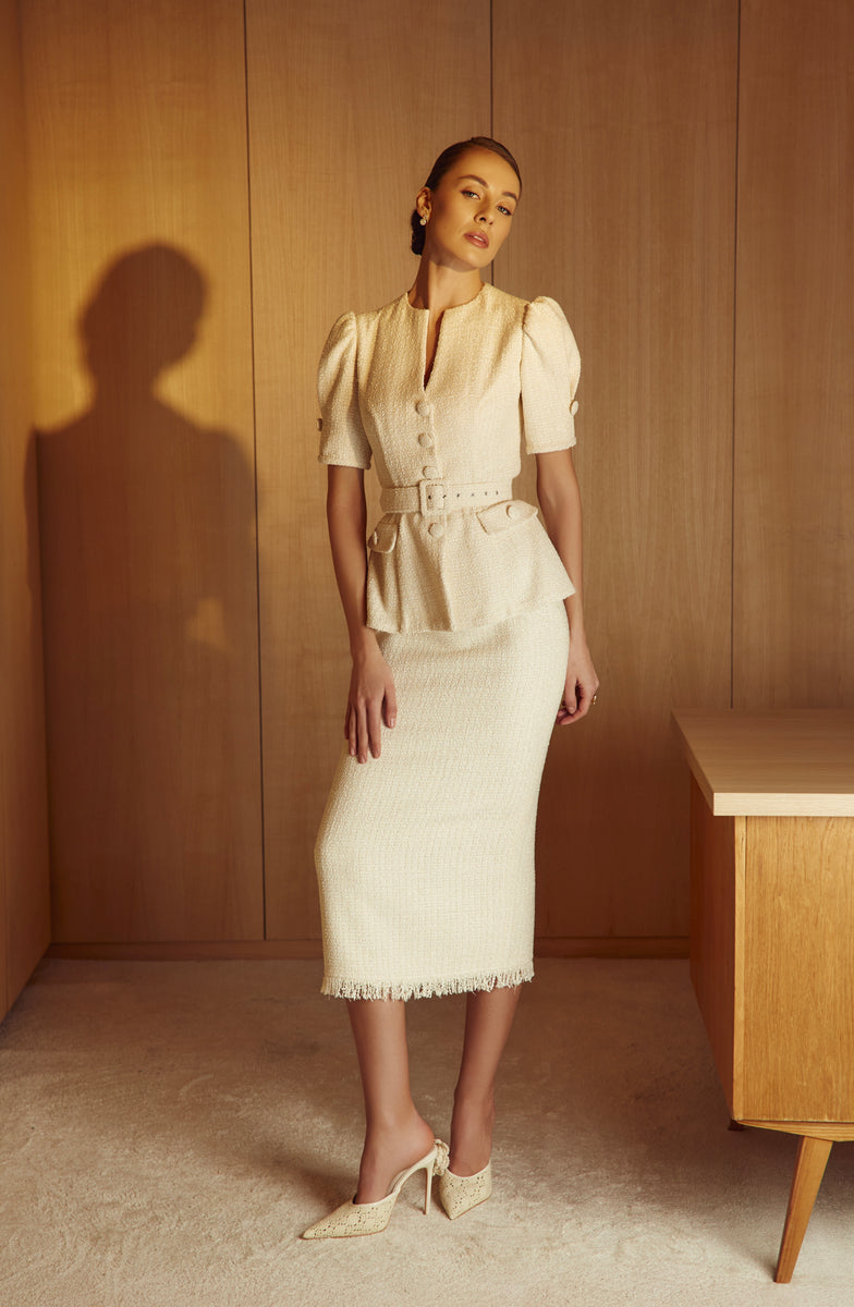Elle Cream Tweed Jacket & Skirt Set
