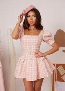 Rose Puff Tweed Dress