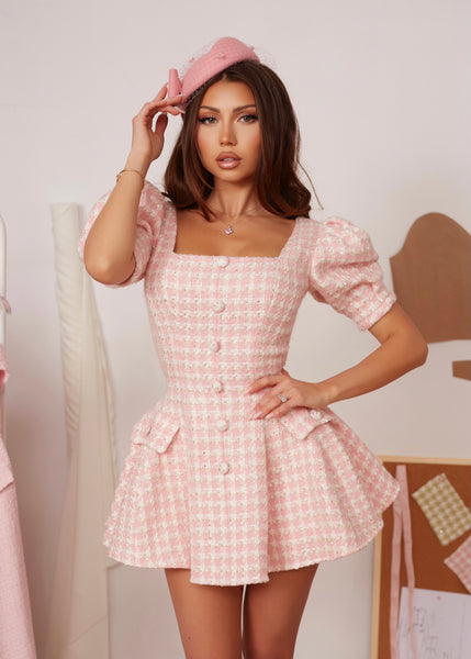 Rose Puff Tweed Dress