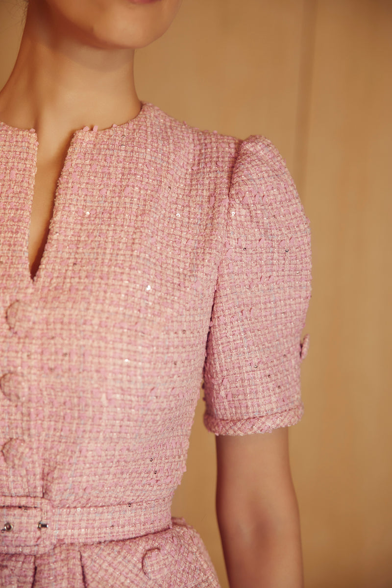 Elle Pink Tweed Jacket & Skirt Set