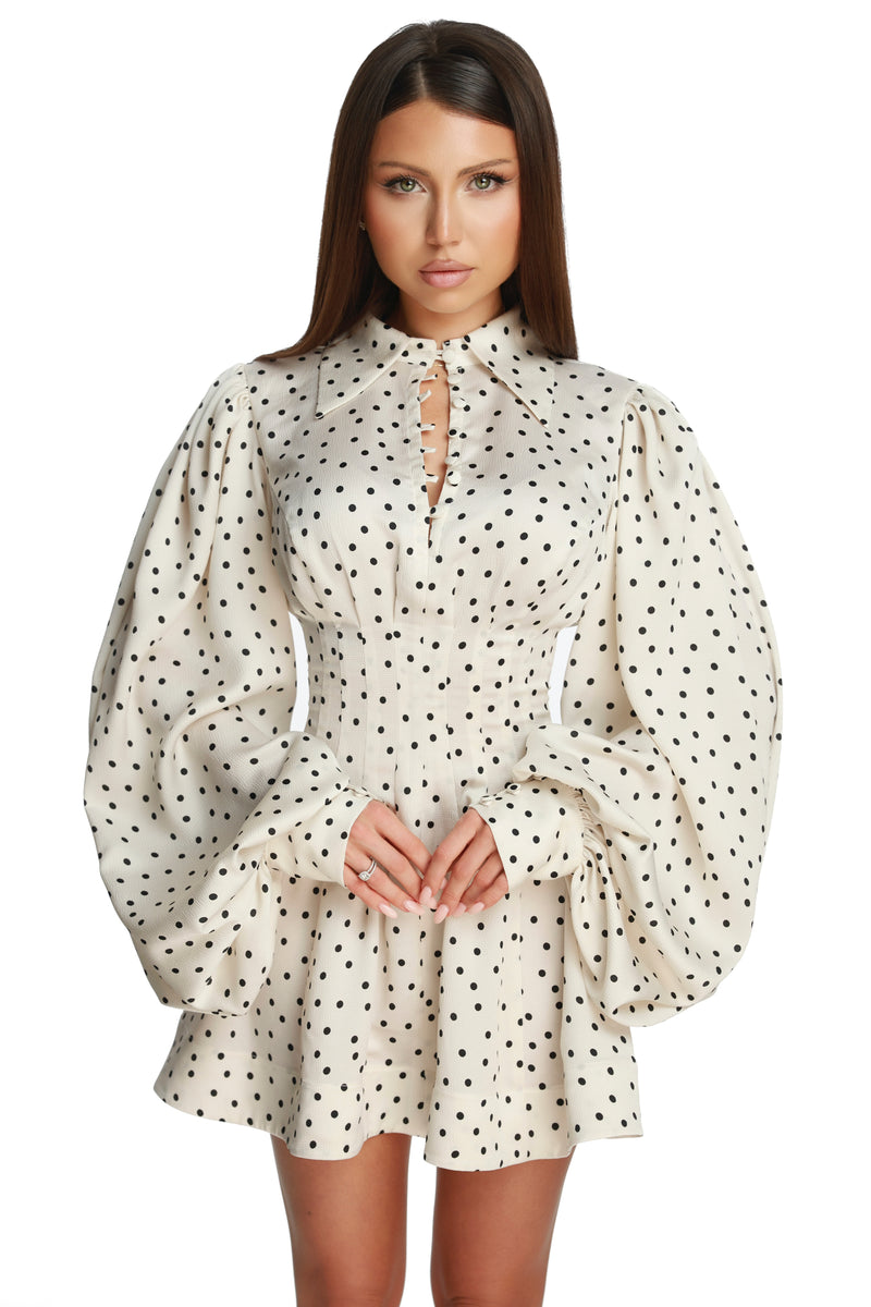 Brigitte White Polka Dress