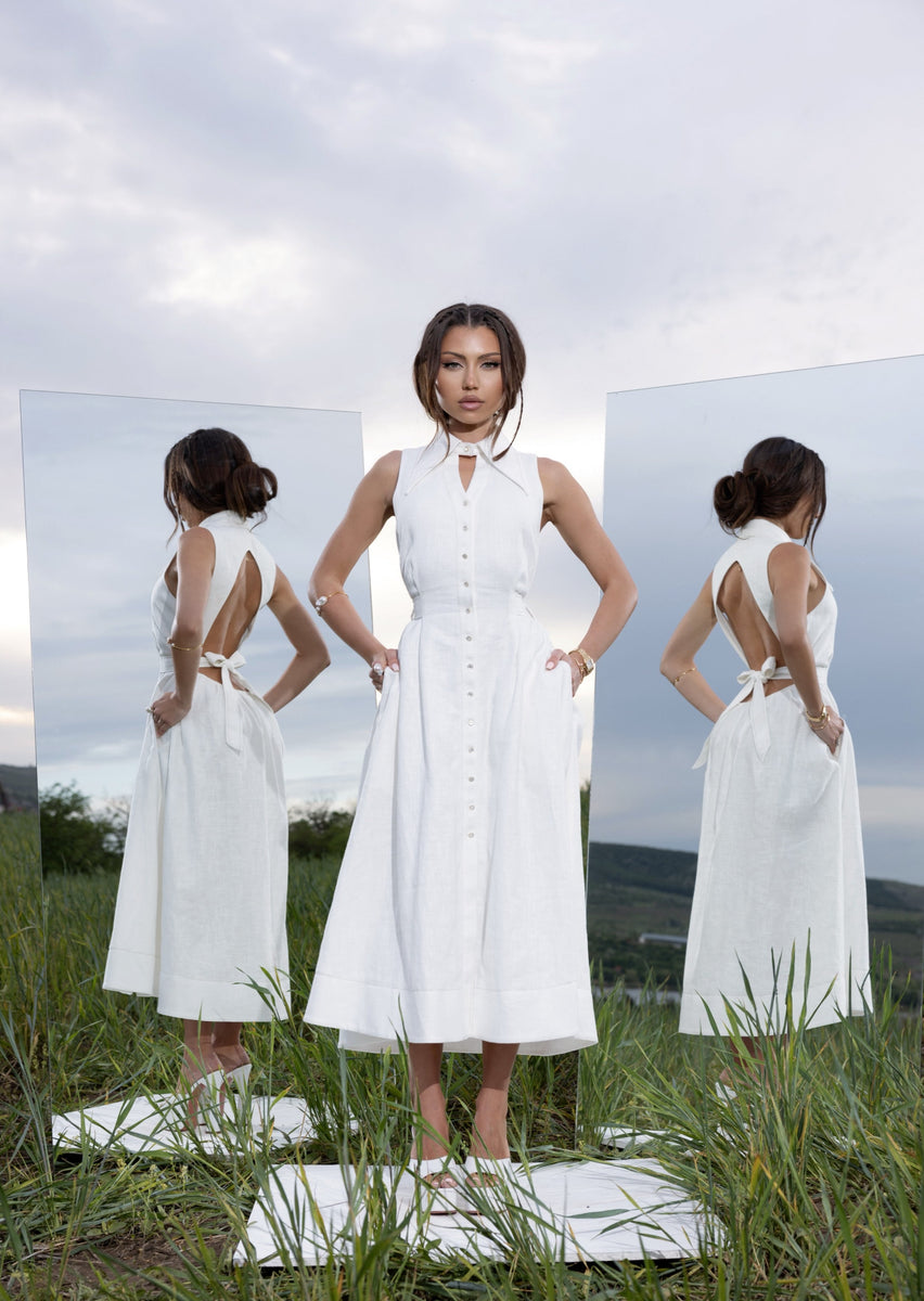 Linen Reverie Pure White Dress