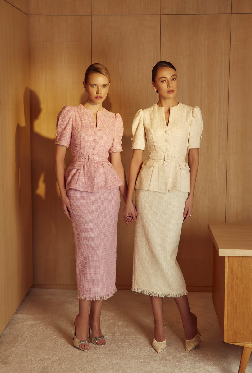 Elle Pink Tweed Jacket & Skirt Set