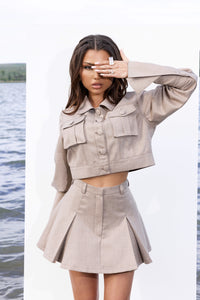 Tailored Jacket & Skirt Set in Taupe Beige