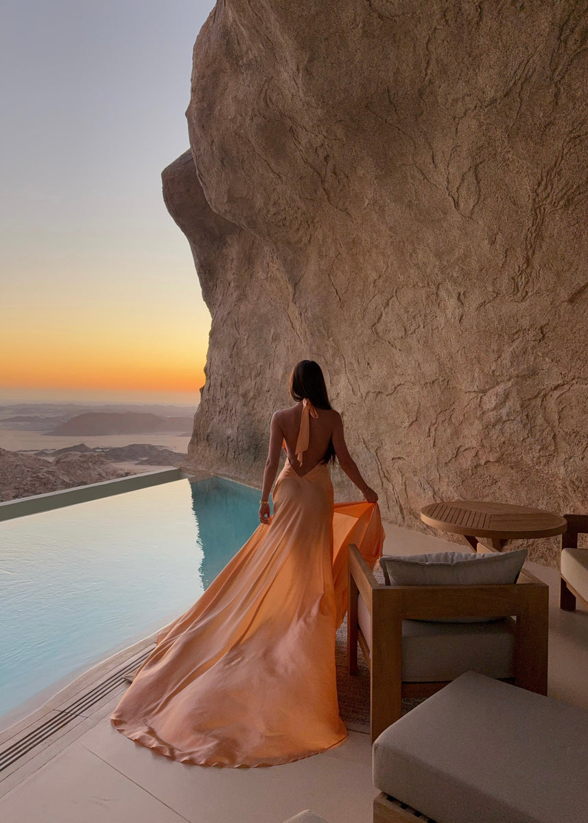 Mirage Silk Dress in Peach