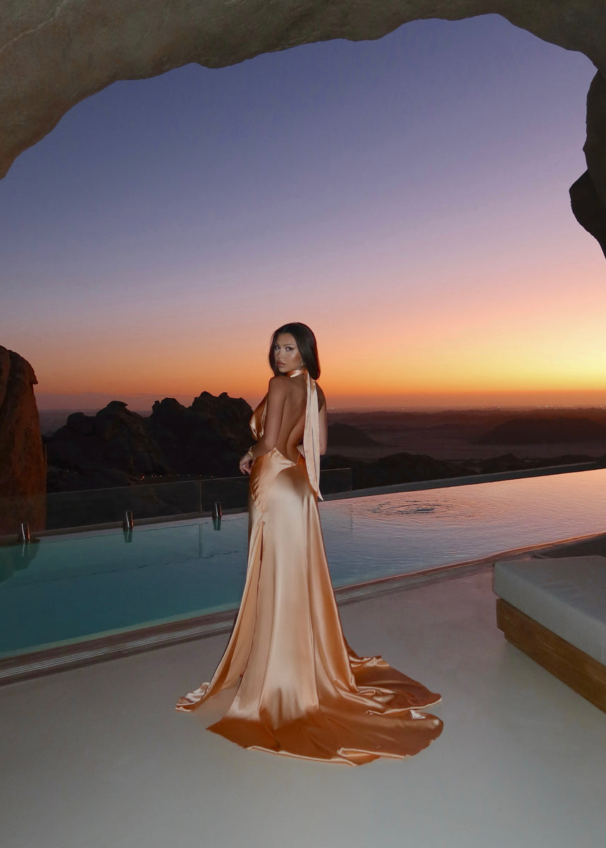 Mirage Silk Dress in Peach