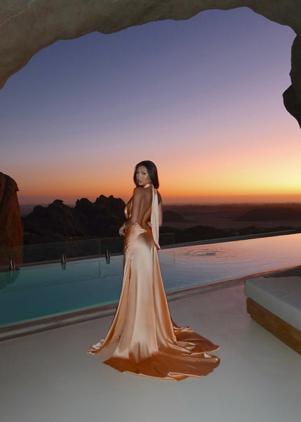 Mirage Silk Dress in Peach