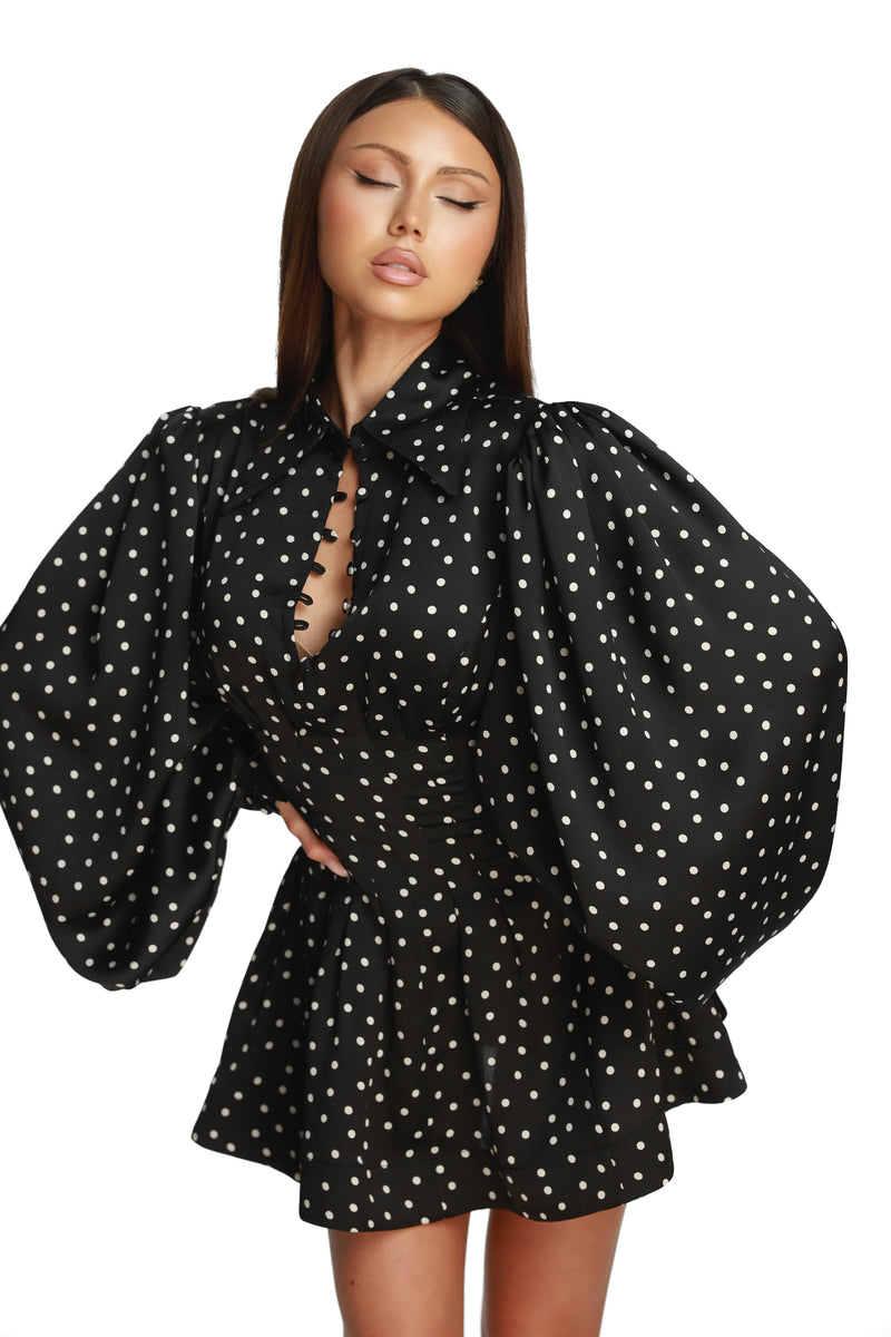 Brigitte Black Polka Dress