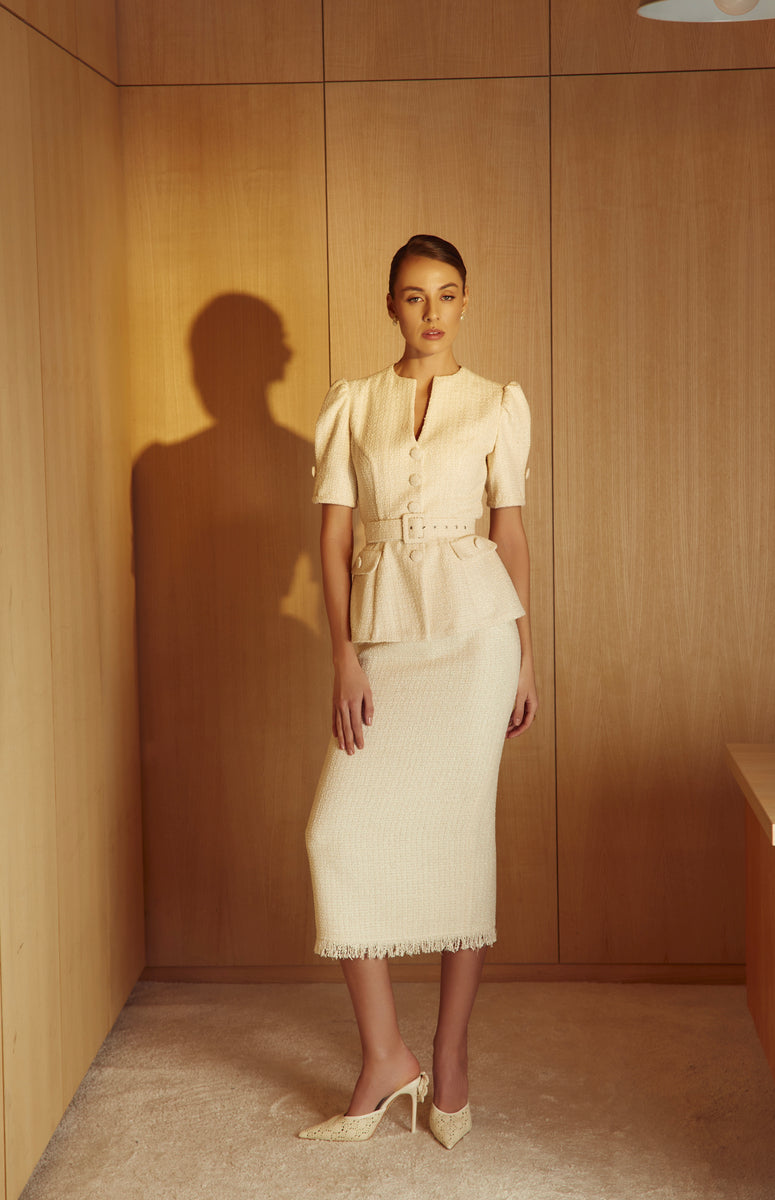 Elle Cream Tweed Jacket & Skirt Set