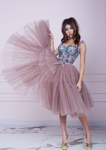 THE ONE Pink Cappuccino Midi Tulle Dress