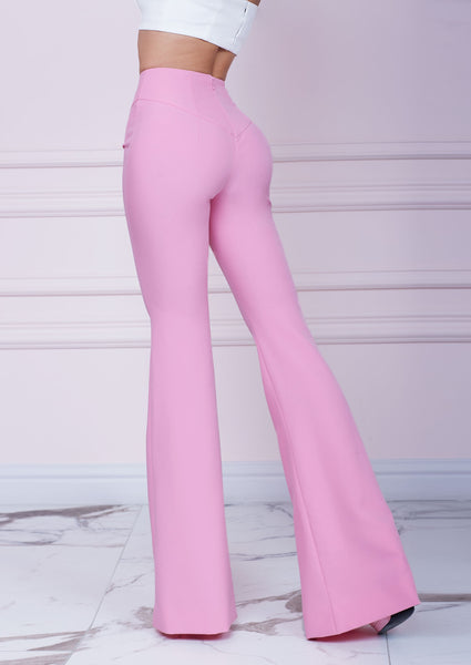 Pink Slim Fit Flared Trousers