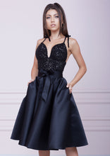 Load image into Gallery viewer, BLACK Sequin Bustier Midi Dress
