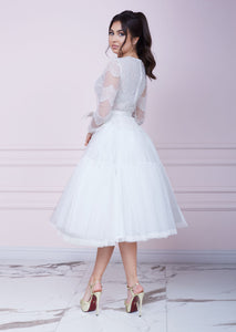 PARIS White Lace and Tulle Midi Dress