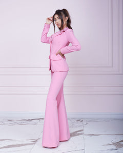 Pink Slim Fit Flared Trousers