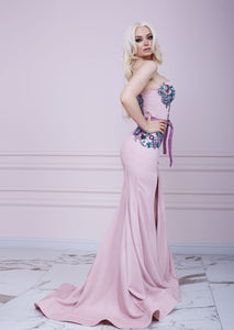Powder Pink Bustier Godet Long Dress