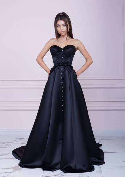 LADY MALLINY Black Long Bustier Dress