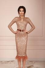 Load image into Gallery viewer, MALLINY ICON Golden Sequin Midi Dress
