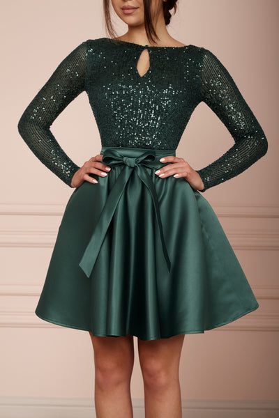 Emerald Green Sequin Midi A-line Dress