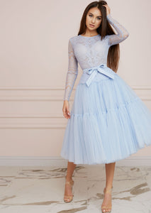 PARIS Baby Blue Lace and Tulle Midi Dress