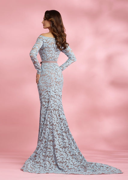 Off-the-shoulder Lace Godet Long Train Dress
