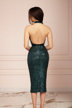 Load image into Gallery viewer, Emerald Open Back Sequin Midi Dress
