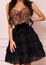 Load image into Gallery viewer, SWEETHEART Chameleon Bustier Midi Fringe A-line Dress
