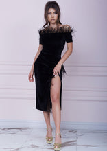 Load image into Gallery viewer, OLD HOLLYWOOD Black Velvet Midi Dress
