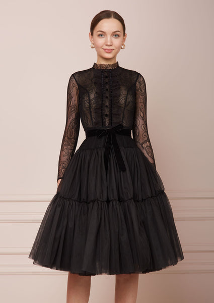 PARIS Black Tulle Midi Dress