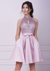 BONBON Pink Sequin Midi A-line Dress