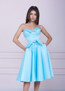 LADY MALLINY AQUA Blue Bustier Midi Dress