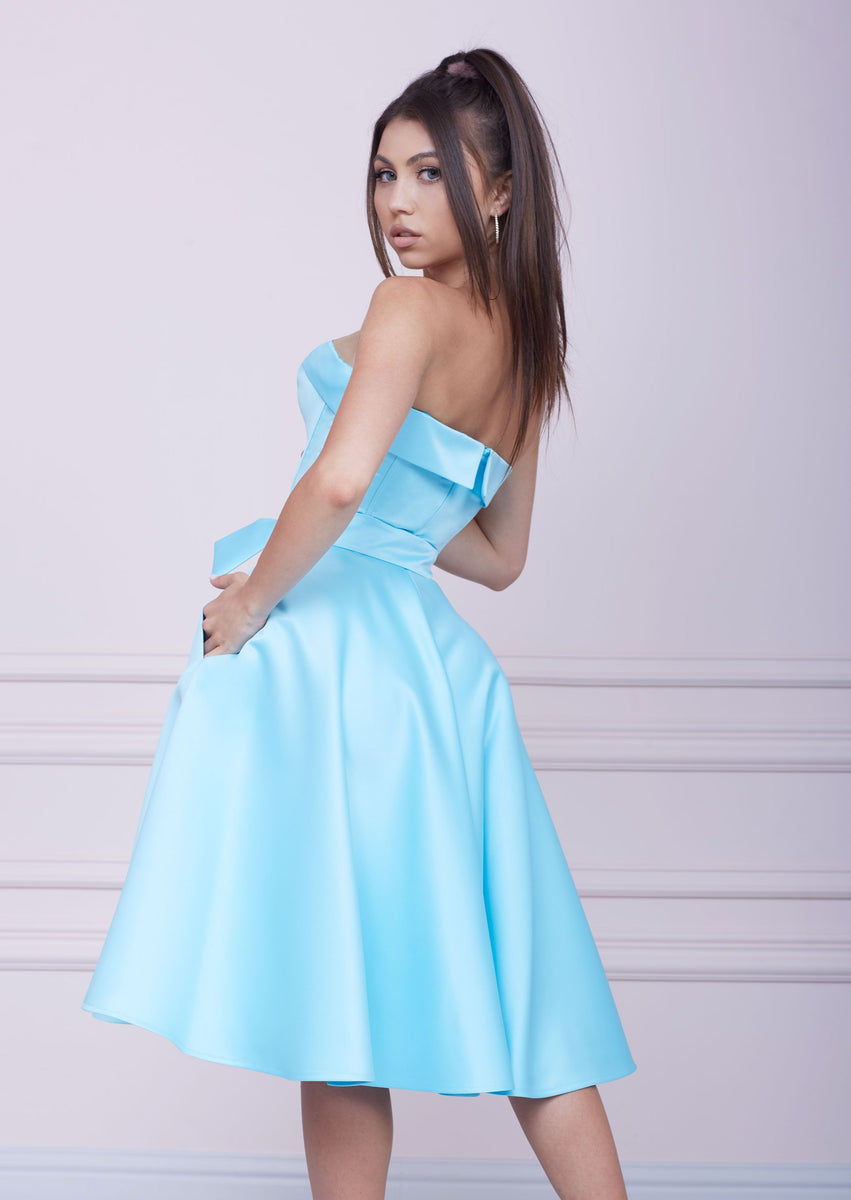 LADY MALLINY AQUA Blue Bustier Midi Dress