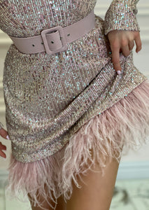 MALLINY ICON Mini Pink Sequins Dress with Belt