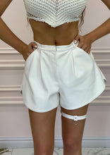 Load image into Gallery viewer, White Eco-Leather Shorts with Thigh Garter

