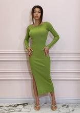 Load image into Gallery viewer, Olive Green Knit Midi Dress with High Leg Split
